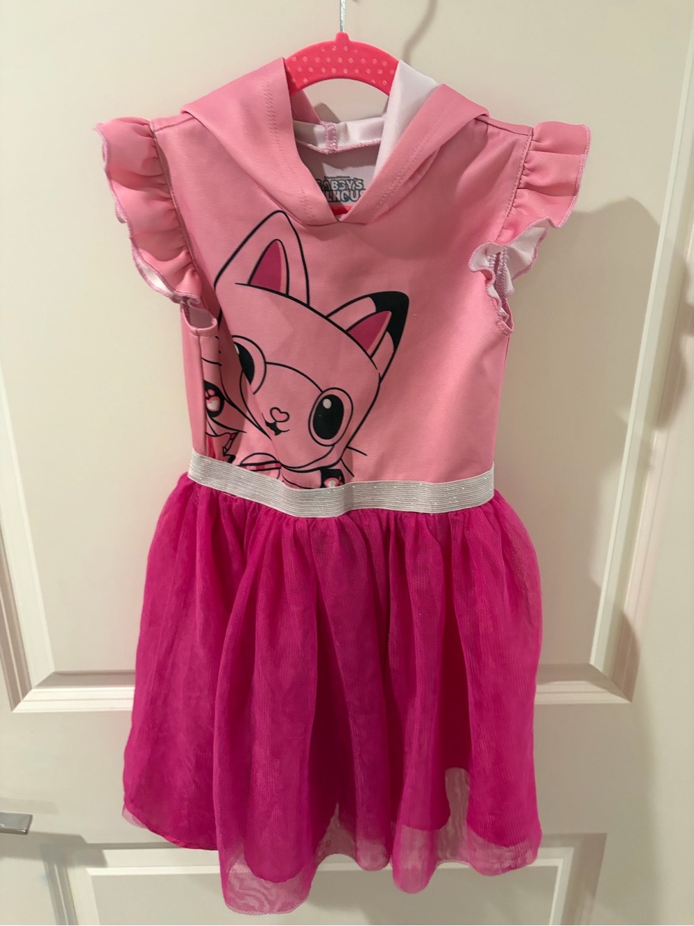 Pink Cat Graphic Hooded Tulle Dress
